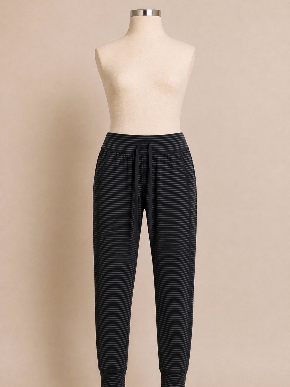 Halara Full Length Striped Leggings Side Pocket Drawstring Black Gray S - Picture 1 of 8